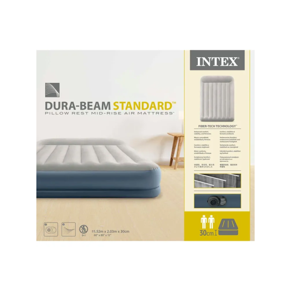 Intex Велюр матрац 64118 ND (2) 152х203х30см, вбудований електронасос, двоспальний