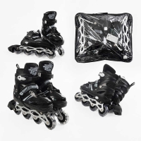 Ролики 94608-L /розмір 39-43/ колір – ЧОРНИЙ (6) колеса PVC, устілка 25-27 см, ПЕРЕДНЄ КОЛЕСО СВІТЛО, d – 6.5 см, в сумці