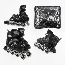 Ролики 94608-L /розмір 39-43/ колір – ЧОРНИЙ (6) колеса PVC, устілка 25-27 см, ПЕРЕДНЄ КОЛЕСО СВІТЛО, d – 6.5 см, в сумці