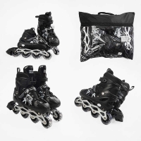 Ролики 45432-L /розмір 39-43/ колір – ЧОРНИЙ (6) колеса PVC, устілка 24-27 см, ПЕРЕДНЄ КОЛЕСО СВІТЛО, d – 6.5 см, в сумці