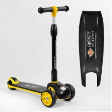 Самокат триколісний 84377 Best Scooter (6) ЖОВТИЙ, складане алюмінієве кермо, 3 колеса PU зі світлом, d переднього 120х40мм, d заднього 80х24мм