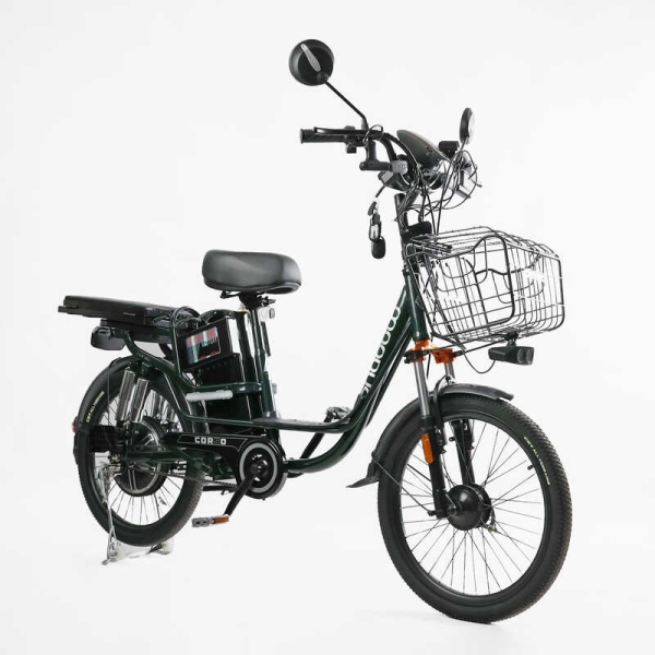 Електровелосипед Corso «Shadow» 22" дюймів SH-8036-9 / C-31 !!!!! (1) ЗЕЛЕНИЙ, рама сталева, двигун 500W, акум. 48V20AH, корзина, покришки 22*1.95