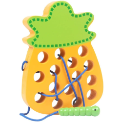 Розвиваюча Дерев'яна іграшка Монтессорі Головоломка-шнурівка Ананас із черв'ячком MD1228
