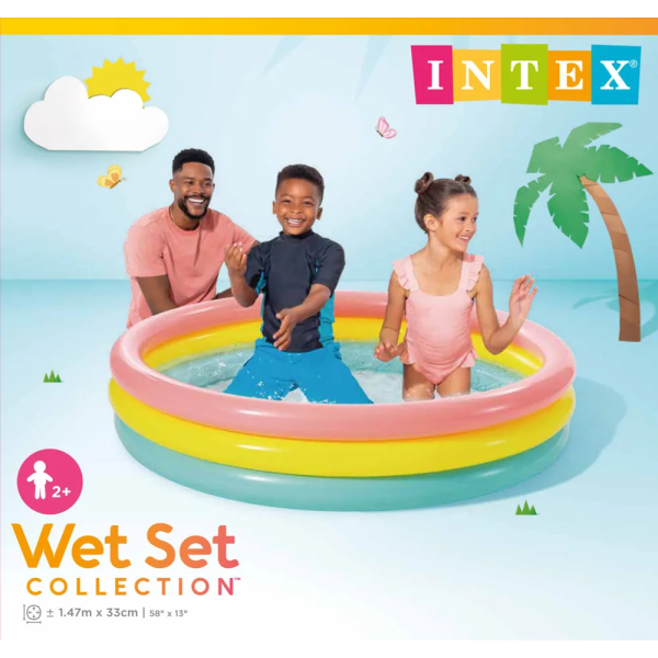 Надувний басейн Intex 57422 "Веселка", 147×33 см, з надувним дном, 3 кільця, від 2 років
