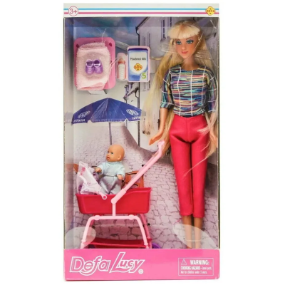 Игровой набор Лялька Defa Lucy Мама з малюком-хлопчиком у коляске, игровые предметы, 29 см 8358-BF
