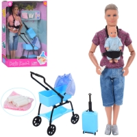Игровой набор Defa Kevin Папа на прогулке с малышом-мальчиком в коляске, игровые предметы 8369