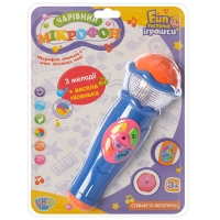 Музыкальная игрушка "Микрофон" на батарейках 7043UA, 19 см, 3 мелодии, песня (укр.), синий