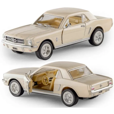Металлическая инерционная машинка Kinsmart 1:36 Ford Mustang с открывающимися дверями KT5351W / Светло-бежевый