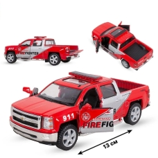 Металлическая модель машинки Kinsmart 1:46 2014 Chevrolet Silverado Пожарный, инерционная, с открывающимися дверями и багажником KT5381WPR