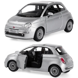 Машинка металева Kinsmart 1:28 Fiat 500 2007 інерційна, двері відчиняються / Сріблястий KT5345W