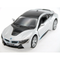 Машинка металлическая Kinsmart 1:36 BMW i8 в обвесе KT5379W инерционная, цвет Серебристый