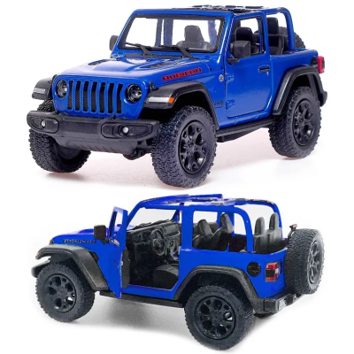 Машинка металлическая Kinsmart 1:34 2018 Jeep Wrangler KT5412WA инерционная, дверь открывается / Синий с открытым верхом