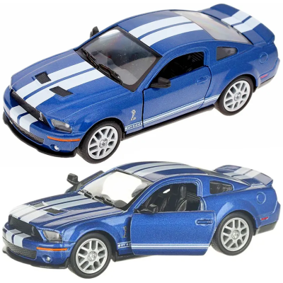 Машинка металлическая Kinsmart 1:38 Ford Mustang Shelby GT500 2007 KT5310W инерционная, двери открываются / Сине-белая