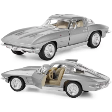 Машинка металлическая Kinsmart 1:36 1963 Corvette Sting Ray KT5358W инерционная, дверь открывается / Серебристый