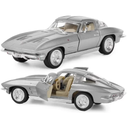 Машинка металева Kinsmart 1:36 1963 Corvette Sting Ray KT5358W інерційна, двері відчиняються / Сріблястий