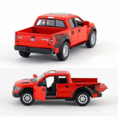 Машинка металлическая Kinsmart 1:46 2013 Ford F-150 SVT Raptor SuperCrew KT5365W инерционная, дверь открывается / Красный
