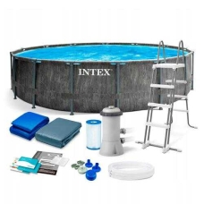 Intex Басейн каркасний 26744 NP об'єм:24310л, розмір:549x122см, сходи, насос-фільтр:5 678 л/год, драбина, тент, підстилка), в коробці