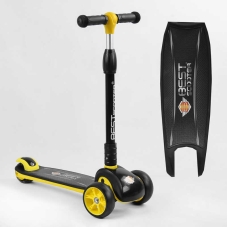 Самокат триколісний 84377 Best Scooter (6) ЖОВТИЙ, складане алюмінієве кермо, 3 колеса PU зі світлом, d переднього 120х40мм, d заднього 80х24мм