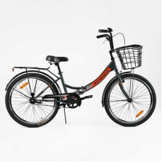Велосипед складний Corso 24" Advance AD-24715 + КОШИК,  одношвидкісний, складна сталева рама 14", корзина, багажник