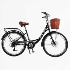Велосипед міський Corso Polaris 26" PS-80110 + КОШИК ЧОРНИЙ сталева рама 16.5", Shimano 7 швидкостей, корзина, багажник