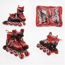 Ролики 73426-S /розмір 29-33/ колір – ЧЕРВОНИЙ (6) колеса PVC, устілка 17-20 см, ПЕРЕДНЄ КОЛЕСО СВІТЛО, d – 6.5 см, в сумці