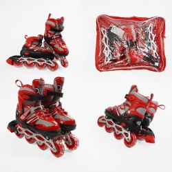 Ролики 73426-S /розмір 29-33/ колір – ЧЕРВОНИЙ (6) колеса PVC, устілка 17-20 см, ПЕРЕДНЄ КОЛЕСО СВІТЛО, d – 6.5 см, в сумці
