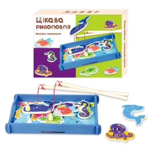 Магнітна риболовля 28538 (40) "WToys", дерев'яна, 2 вудочки, рибки, в коробці