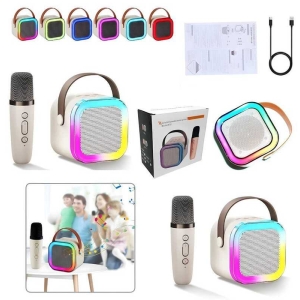 Караоке 28308 (7) 3 кольори, мікрофон, підсвічування, bluetooth, підсвічування, зміна голосу, type-c, AUX роз’єм, в коробці, ВИДАЄТЬСЯ МІКС