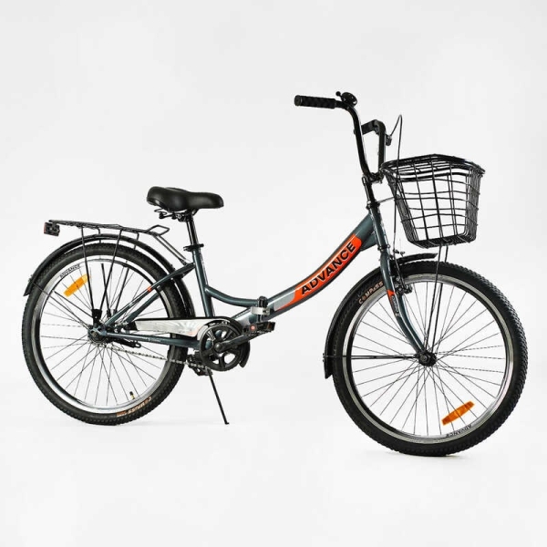 Велосипед складний Corso 24" Advance AD-24715 + КОШИК,  одношвидкісний, складна сталева рама 14", корзина, багажник