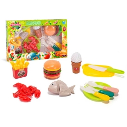 Набір продуктів “Кулінарна фантазія” 77930 (64/2) WToys, 18 елементів, на липучках, дошка для нарізання, ніж, посуд, в коробці