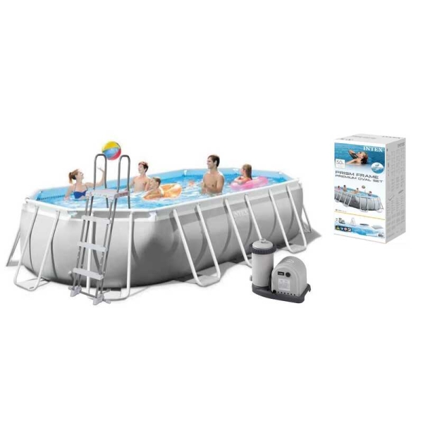 Intex Басейн каркасний 26796 NP об'єм:18202л, розмір:503х274х122см, сходи, насос-фільтр 5678 л/год, скіммер, в коробці