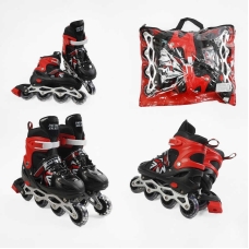 Ролики 49083-L /розмір 39-43/ колір – ЧЕРВОНИЙ (6) колеса PVC, устілка 24-27 см, ПЕРЕДНЄ КОЛЕСО СВІТЛО, d – 6.5 см, в сумці
