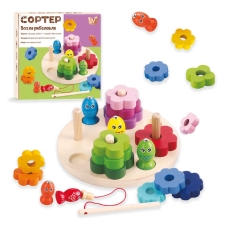Магнітна риболовля 63544 (48) "WToys", дерев’яна, фігури, вудка, рибки, сортер за кольорами та формами, в коробці