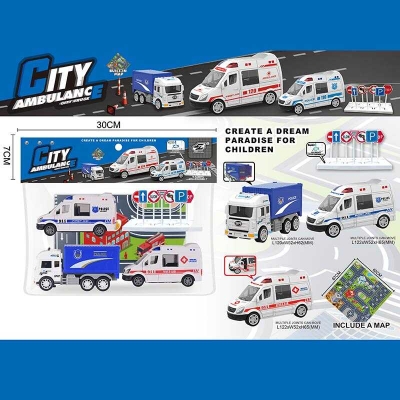 Набір машин JW 567-049 (96/2) “City Ambulance”,  інерція, 3 машинки, килимок, в пакеті