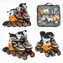 Ролики 61720-S Best Roller /розмір 30-33/ колір – ПОМАРАНЧЕВИЙ (6) колеса PU, ПЕРЕДНЄ КОЛЕСО СВІТЛО, переставні задні колеса, устілка 17-18.5 см, d колес – 6.5 см, в сумці