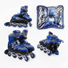 Ролики 93824-L /розмір 39-43/ колір – СИНІЙ (6) колеса PVC, устілка 25-27 см, ПЕРЕДНЄ КОЛЕСО СВІТЛО, d – 6.5 см, в сумці