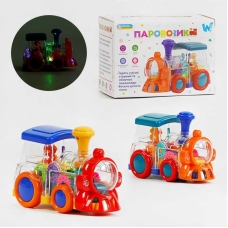 Паровозик ТК 52136 (48) "WToys", 2 кольори, ОЗВУЧУВАННЯ УКРАЇНСЬКОЮ МОВОЮ, звук, підсвічування, шестерні, колесо вільного ходу, в коробці