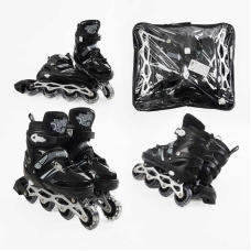 Ролики 94608-L /розмір 39-43/ колір – ЧОРНИЙ (6) колеса PVC, устілка 25-27 см, ПЕРЕДНЄ КОЛЕСО СВІТЛО, d – 6.5 см, в сумці