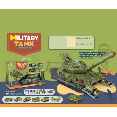 Танк-гараж HS 8010 A (18) звуки, підсвічування, розкладається, металопластикові міні-моделі, рухомі елементи, декорації, в коробці