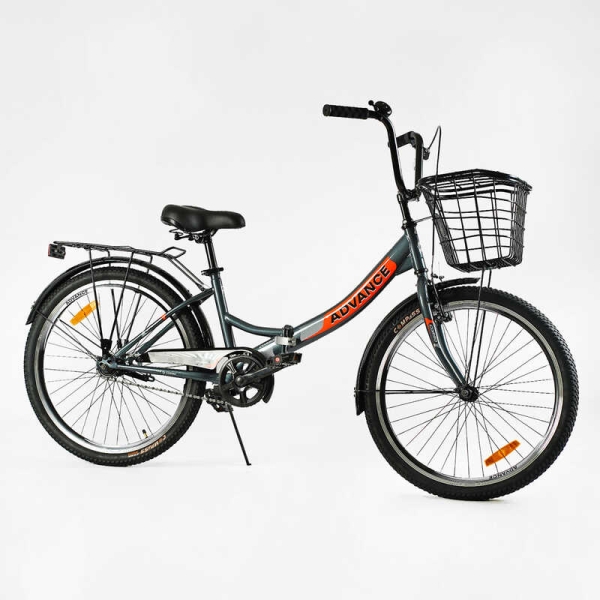 Велосипед складний Corso 24" Advance AD-24715 + КОШИК,  одношвидкісний, складна сталева рама 14", корзина, багажник