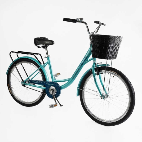 Велосипед міський Corso TRAVEL 26" TL-26417 + КОШИК одношвидкісний, сталева рама 16.5", корзина, багажник