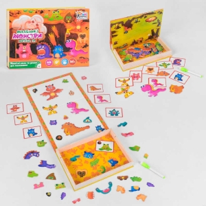 гр Дерев'яна гра 17037 "Маленькі монстри" (12) "4FUN Game Club Wood", 68 елементів, пазли, маркер, магнітна дошка, на укр. мовою, в коробці