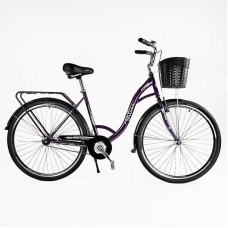 Велосипед міський Corso FORTUNA 28" FR-28077 + КОШИК ТЕМНО-ФІОЛЕТОВИЙ, одношвидкісний, сталева рама 20", корзина, багажник