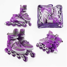 Ролики 95614-L /розмір 39-43/ колір – ФІОЛЕТОВИЙ (6) колеса PVC, устілка 25-27 см, ПЕРЕДНЄ КОЛЕСО СВІТЛО, d – 6.5 см, в сумці