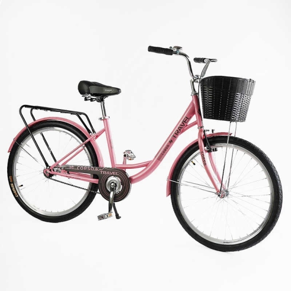 Велосипед міський Corso TRAVEL 26" TL-26611 + КОШИК одношвидкісний, сталева рама 16.5", корзина, багажник