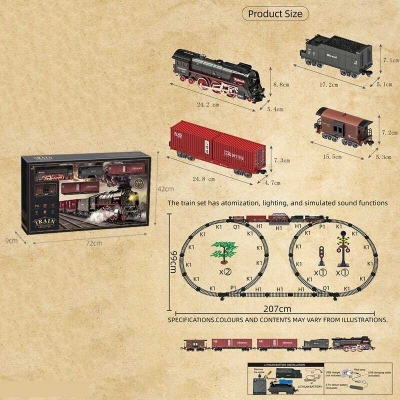 Залізниця 606 B (6) 5 вагонів довжиною 85 см, дорога 99х207 см, підсвічування, парогенерація, звук-беззвучний режим, рух вперед-назад, акумулятор 3.7V, в коробці