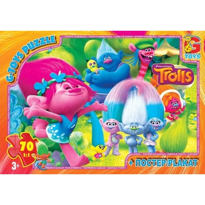 гр Пазли 70 ел. "G-Toys" "Тролі" TR 0071 (62) + постер, розмір зібраної картинки 30х21 см, в коробці
