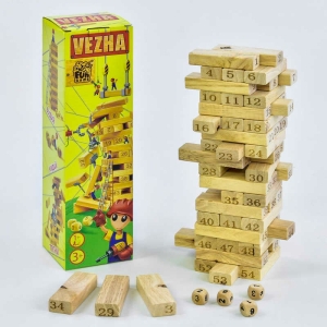 гр Деревянная игра "Вежа" 7358 (30) "4FUN Game Club Wood", 54 детали, в коробке