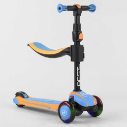 Самокат триколісний Best Scooter JS-30918  (4) з сидінням, алюмінієве кермо, 3 колеса PU зі світлом, d = 12 см