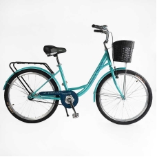 Велосипед міський Corso TRAVEL 26" TL-26417 + КОШИК одношвидкісний, сталева рама 16.5", корзина, багажник